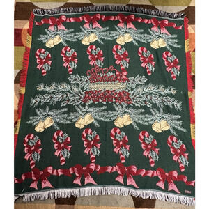 Vintage Mohawk USA Tapestry Throw Blanket Christmas Bells 54"x48" 100% Acrylic